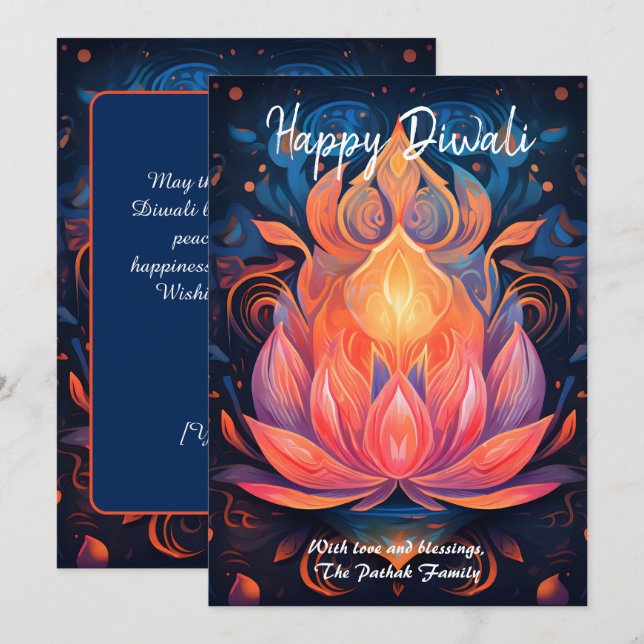 Petal Light Wishes Diwali card Inbjudningar (Fram/baksida)