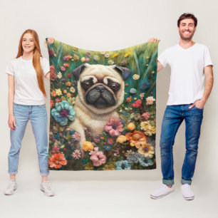 Petal Pug's Trädgård: En drömlik nålfiltning Fleecefilt