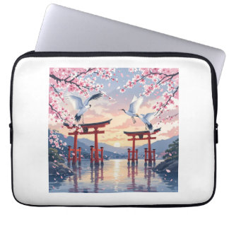 Petal Reverie—A Crane’s Serenade at Sundown Laptop Fodral