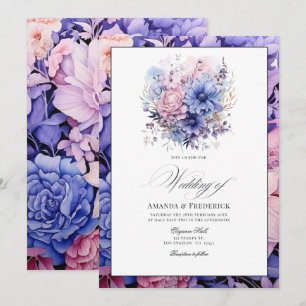 Petal Rosa, Cornblomma Blue & Mauve Blommigt Bröll Inbjudningar