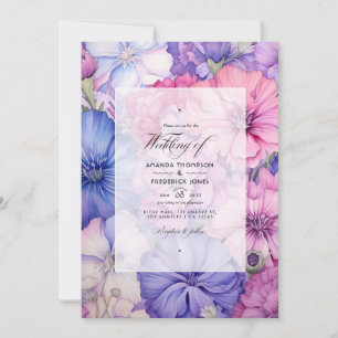 Petal Rosa, Cornblomma Blue & Mauve Blommigt Bröll Inbjudningar
