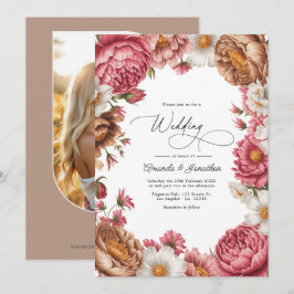Petal Rosa, Mocha Latte & Ivory Pärla Bröllop Inbjudningar