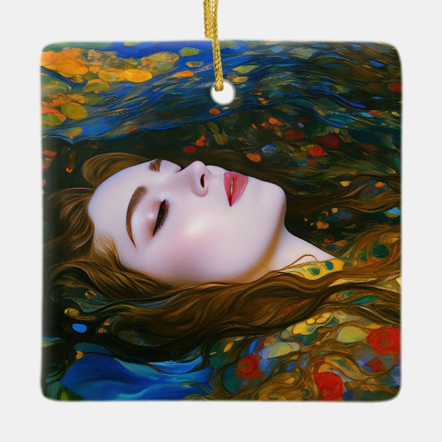 "Petal Serenity" - Kvinnor i Vatten Julgransprydnad Keramik (Framsida)