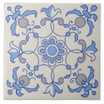 Petal Whimsy Kakelplatta<br><div class="desc">Petal Whimsy is a graceful floral tile design centered around a daisy-like bloom, radiating balance and charm. Light and airy linework forms a symmetrical lattice of curling stems and abstract blossoms, evoking the feeling of a blooming garden drawn by hand. The soft blue palette mixed with subtle lavender accents gives...</div>