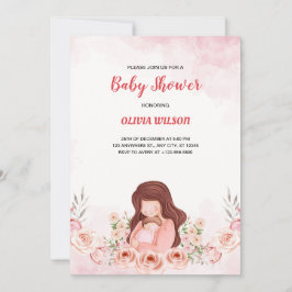 Petaler av Joy: Rosa Blommigt Baby Shower Porträtt Inbjudningar