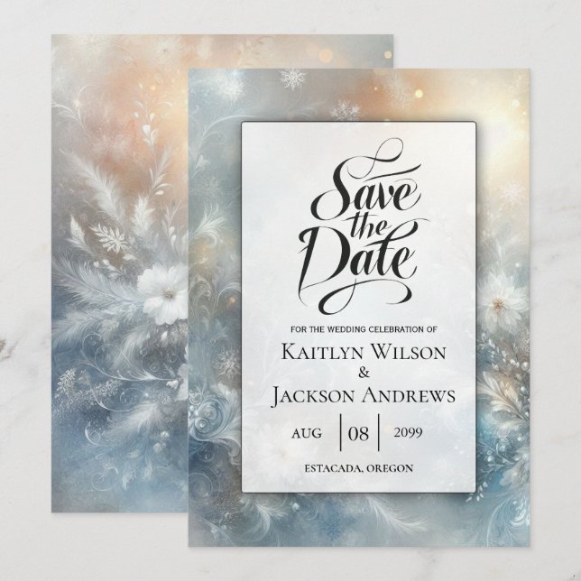 Petaler i Bröllop i Golden Winter Mist Spara Datumet (Fram/baksida)