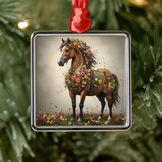 Petaler och hovar: Brown Horse Fantasy Garden. Julgransprydnad Metall (Träd)