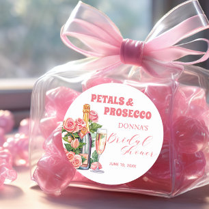 Petals and Prosecco Bottle and Roses Bridal Shower Runt Klistermärke
