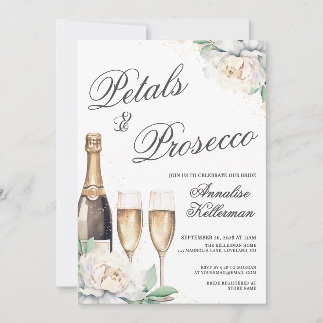 Petals And Prosecco Bridal Shower Inbjudningar (Framsida)