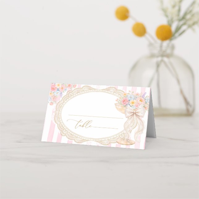 Petals and Prosecco Bridal Shower Place Card Placeringskort (Framsida)