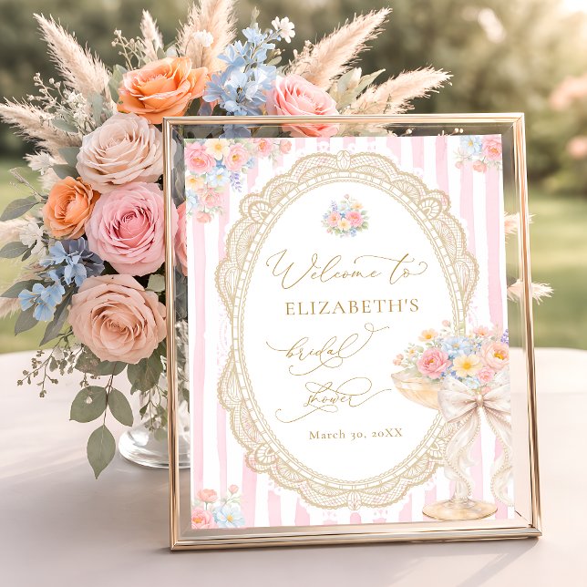 Petals and Prosecco Pink Bridal Shower Welcome Poster (Skapare uppladdad)