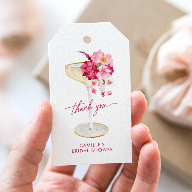 Petals and Prosecco Rosa Möhippa Favor Presentetikett (Petals and Prosecco Pink Flower Bridal Shower Favor Tags)