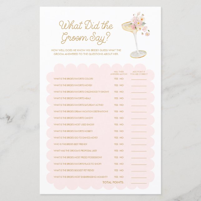 Petals and Prosecco What was Groom say Game (Framsida)