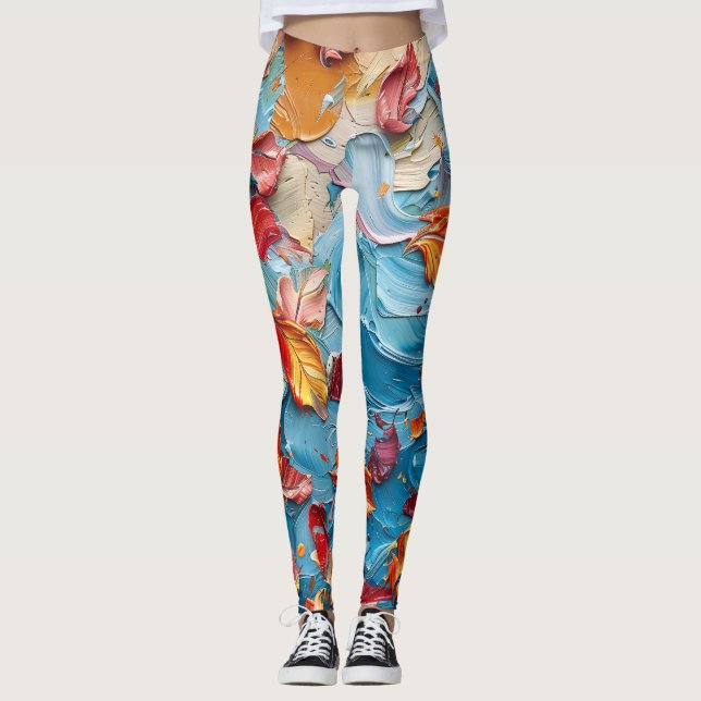 Petals in Motion – Expressive Abstract Floral Leggings (Framsida)