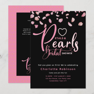 PETALS OCH PEARLS Rosa Black Chic Möhippa Inbjudningar