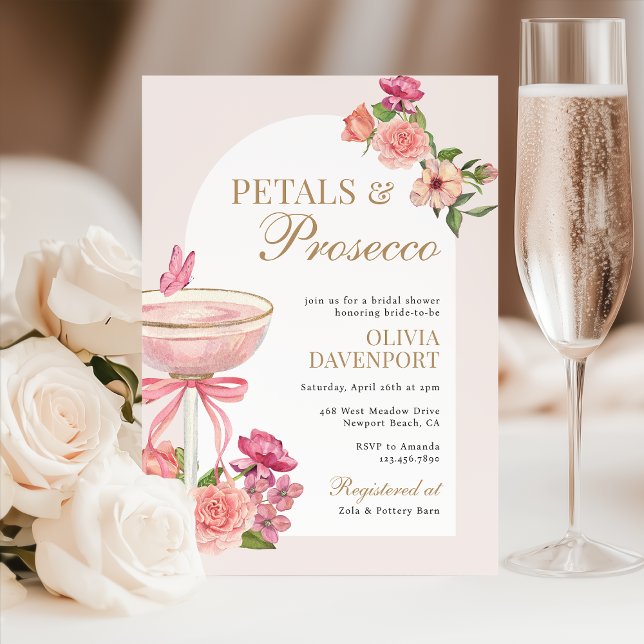 Petals och Prosecco Blommigt Arch Möhippa Inbjudningar (Skapare uppladdad)