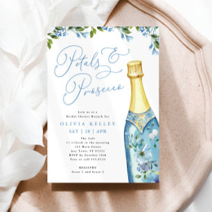 Petals och Prosecco Blue Painting Flaska Brunch Inbjudningar