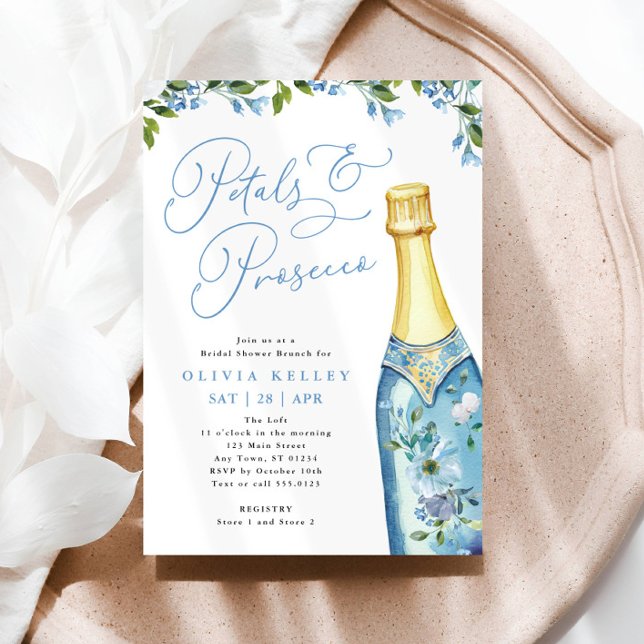 Petals och Prosecco Blue Painting Flaska Brunch Inbjudningar (Skapare uppladdad)