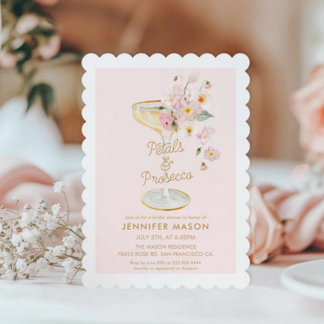 Petals och Prosecco Garden Möhippa Inbjudningar (Blush Pink Petals and Prosecco Bridal Shower Invitation)