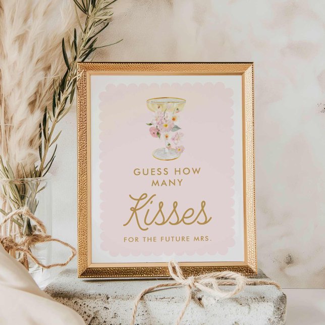 Petals och Prosecco gissar hur många Kisses-spel Poster (Petals and Prosecco and Guess how many kisses bridal shower game)
