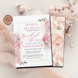 Petals och Prosecco Guld Glitter Möhippa Inbjudningar