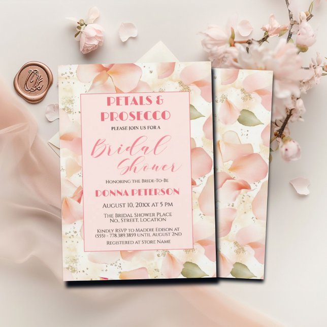 Petals och Prosecco Guld Glitter Möhippa Inbjudningar (Skapare uppladdad)