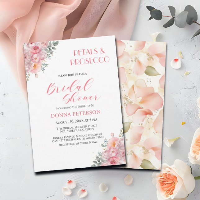 Petals och Prosecco Guld Glitter Möhippa Inbjudningar (Skapare uppladdad)