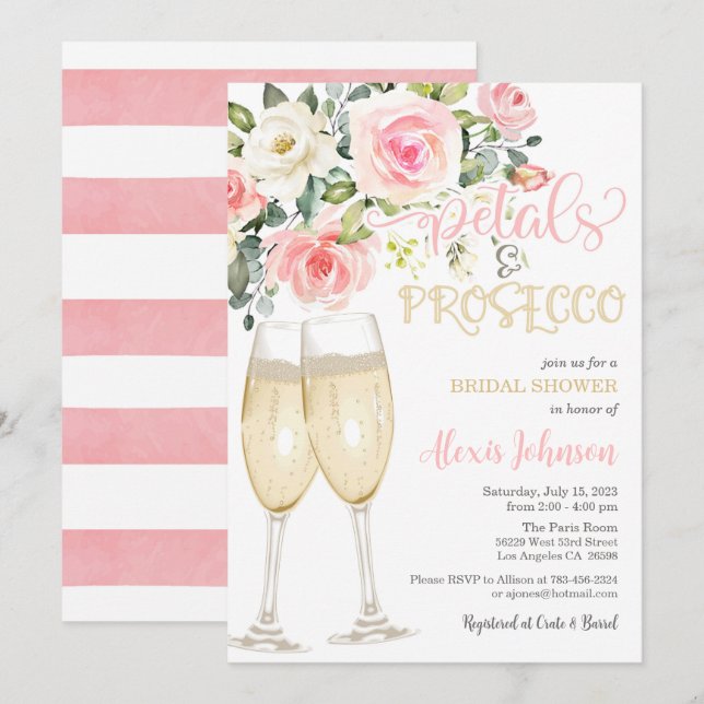 Petals- och Prosecco-inbjudan Inbjudningar (Fram/baksida)