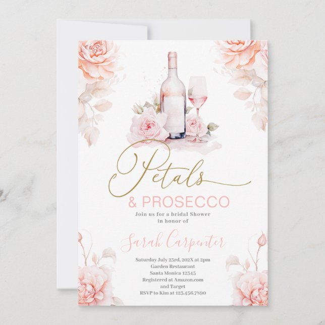 Petals och Prosecco Inbjudningskort för möhippan (Framsida)