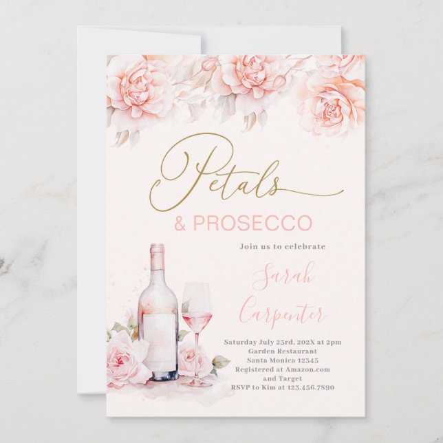 Petals och Prosecco Inbjudningskort för möhippan (Framsida)