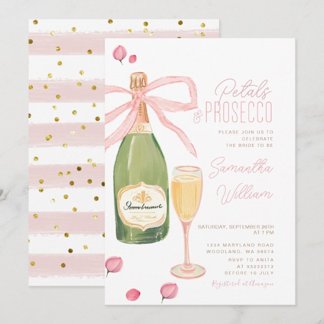 Petals och Prosecco Möhippa Brunch Inbjudan (Fram/baksida)