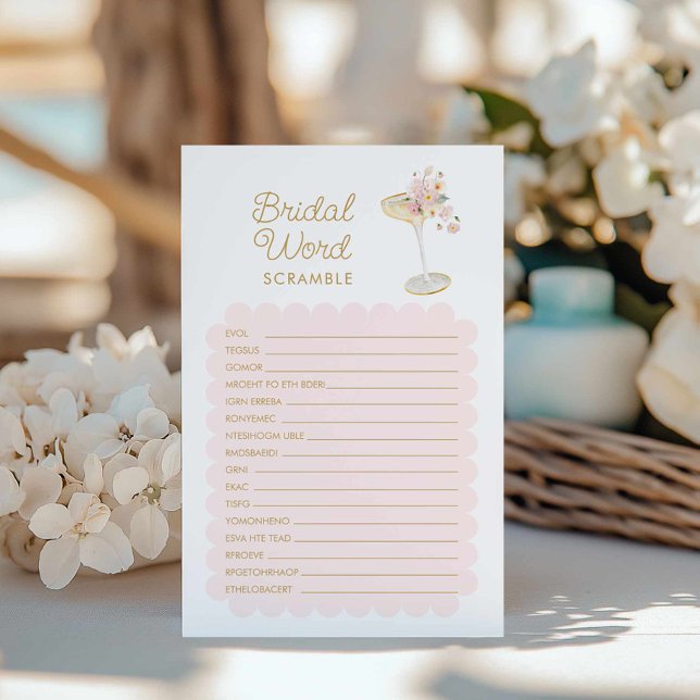 Petals och Prosecco Möhippa Ord Game (Petals and Prosecco Bridal word scramble game card)