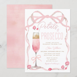 Petals och Prosecco Rosa Bow Möhippa Inbjudningar