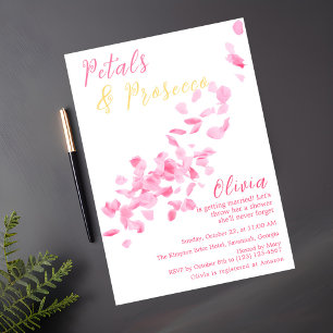 Petals och Prosecco Rosa Inbjudningskort för möhip