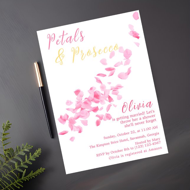 Petals och Prosecco Rosa Inbjudningskort för möhip (Skapare uppladdad)