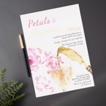 Petals och Prosecco Rosa Inbjudningskort för möhip
