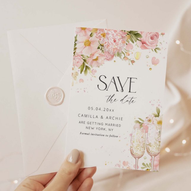 Petals och Prosecco Save Date Spara Datumet (Skapare uppladdad)