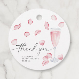 Petals och Prosecco - tack möhippa Gåvor Etiketter