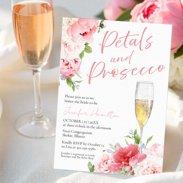 Petals och Prosecco | Vattenfärgad Möhippa Inbjudningar (Skapare uppladdad)
