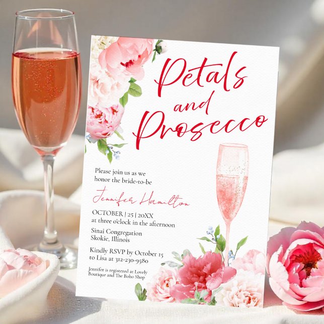 Petals och Prosecco | Vattenfärgad Möhippa Inbjudningar (Skapare uppladdad)