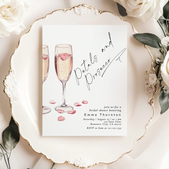 Petals och Proseccos minimala moderna Möhippa Inbjudningar (Skapare uppladdad)