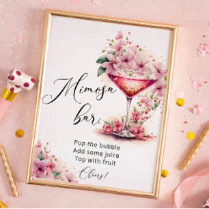 Petals och Proseccos Rosa Blommigt Mimosa Pub Sign Poster