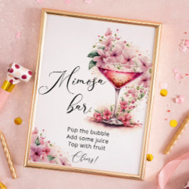 Petals och Proseccos Rosa Blommigt Mimosa Pub Sign Poster