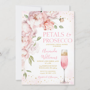Petals och Proseccos Rosa Vin Blommigt Möhippa Inbjudningar