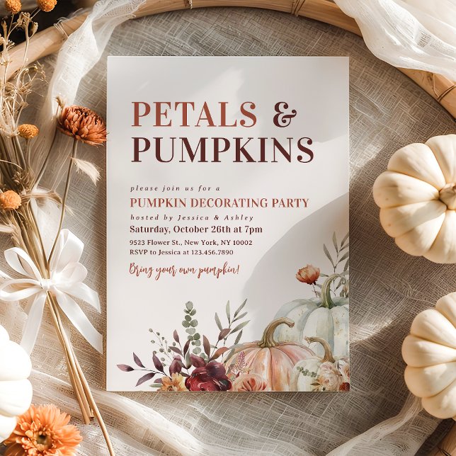 Petals och Pumpkins Fall Pumpkin Decoration Party Inbjudningar (Skapare uppladdad)