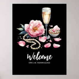 Petals Pearls Prosecco Favors Välkomsttecken Poster