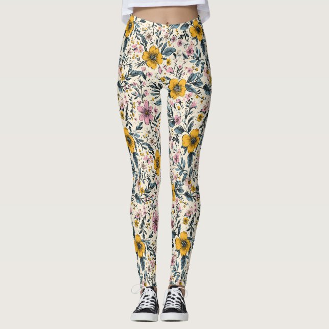 Petals & Pizzazz: Blommönstret Vår Leggings (Framsida)
