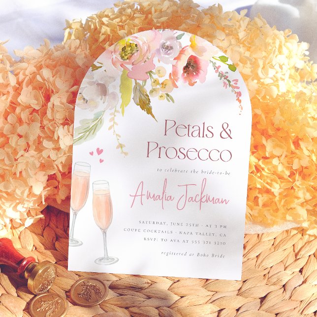Petals & Prosecco Blommigt Arch Möhippa Inbjudningar (Skapare uppladdad)