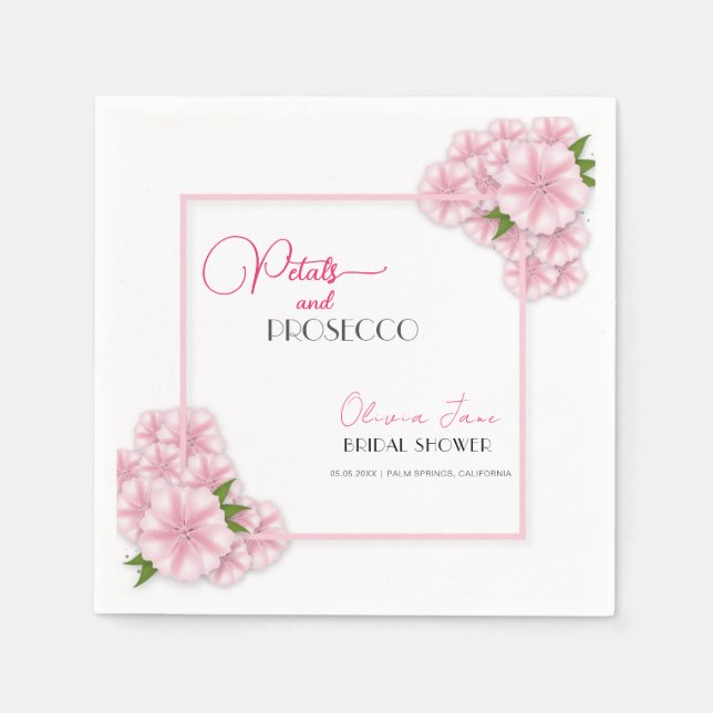 Petals & Prosecco Blommigt Arch Rosa Möhippa Pappersservett (Framsidan)