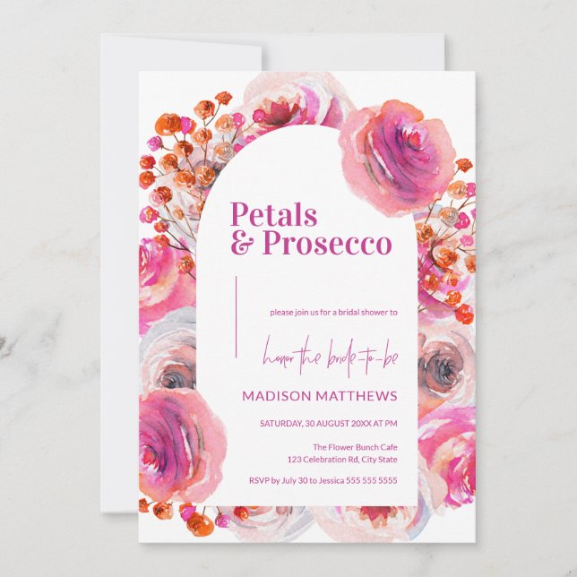 Petals & Prosecco Blommigt Arch Summer Möhippa Inbjudningar (Framsida)